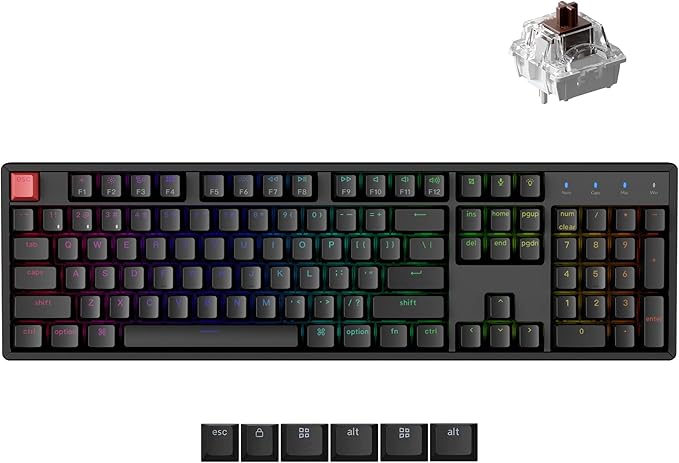 Keychron K10 QMK Bluetooth Wireless/Wired Mechanical Keyboard, Full-Size Layout Hot-Swappable Gaming Keyboard with Keychron Super Brown Switch, RGB Backlit, Aluminum Frame for Mac/Windows-Version 2