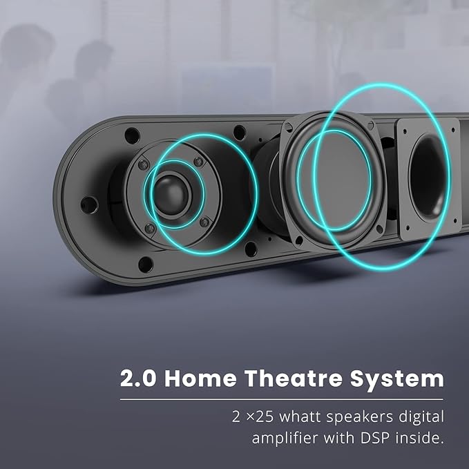 BESTISAN Sound bar, Soundbar TV Sound bar Wired and Wireless Bluetooth Audio Speakers(28 Inches, 4 Drivers, Bluetooth 5.0 Version, Optical Cable Included, Bass Adjustable)