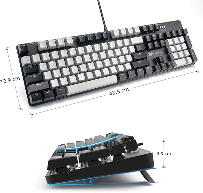 Qisan 104 Mechanical Keyboard for Gaming | Large Size USB White Backlit Gaming Keyboard Wired | US Layout Blue Switches Hot Swappable Mechanical Clicky Keyboards Compatible with PC, Laptop