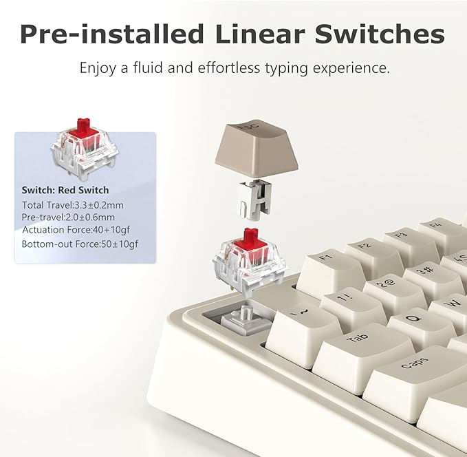 FIRSTBLOOD ONLY GAME. AK980 Retro Mechanical Keyboard - 101-Key Hot-Swappable Gasket Mount Wired Keyboard with Pre-Lubed Red Switches, Anti-Ghosting, for Office & Quiet Typing (Grey-White)