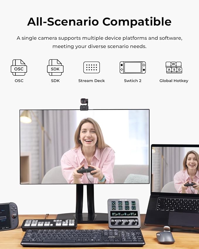 OBSBOT Tiny 3 Lite AI-Powered Spatial Audio 4K Webcam, 1/2" Sensor Tri-Mic Voice Control Gesture Control HDR Webcam for PC Laptop Zoom Meeting, W Mini Tripod