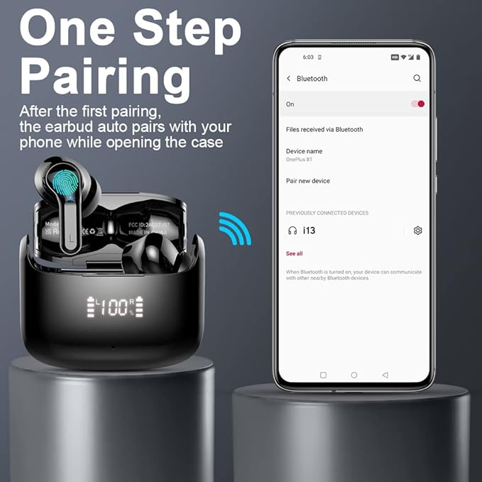 Wireless Earbuds, Sports Bluetooth 5.4 Headphones IPX8 Waterproof, 70H Over Ear Buds with Deep Bass Sound,4 ENC Noise Cancelling Mics, USB-C Fast Charging Earphones with Earhooks for Workout/Running