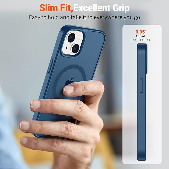 SUPFINE Magnetic for iPhone 14 Case & iPhone 13 Case (Compatible with MagSafe) (Military Grade Drop Protection) Translucent Matte Shockproof Phone Cover,Deep Blue