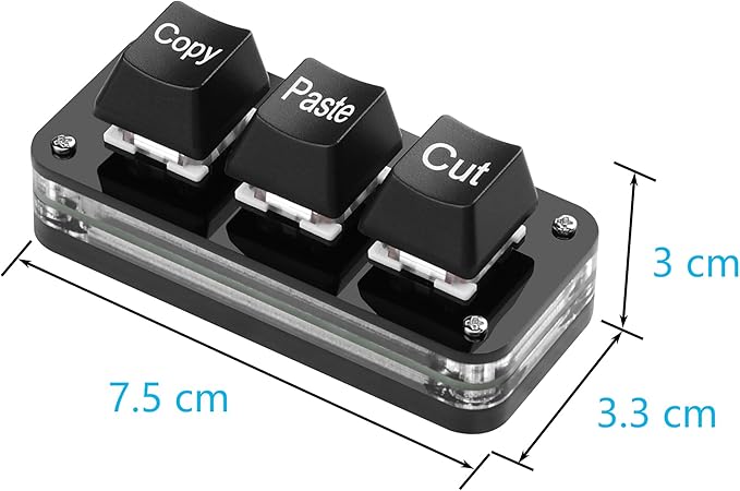 SinLoon Mini 3-Key Cut Copy Paste Keyboard Programmable Keypads with LED Light Mechanical Hot Swap Macro Keyboard for Working and Gaming