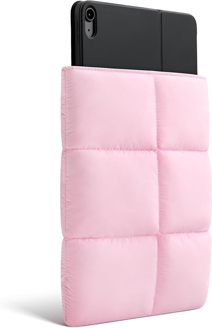 Comfyable Puffy 9-11 Inch Tablet Sleeve Compatible for 11 Inch iPad Pro M5, iPad Air M4 2026 with Magic Keyboard, Quilted Puffer Vertical Tablet Carrying Case for Women Men, Candy Pink