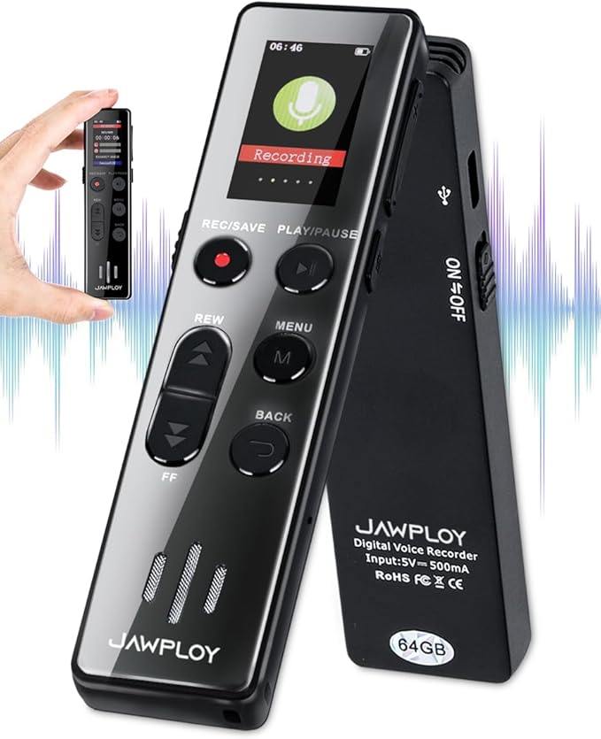 64GB Digital Voice Recorder with Playback - 4400 Hours Voice Activated Recorder with Sound Clarity Enhancement, Portable Recorder Recording Device for Lectures Meetings, USB, Password, MP3
