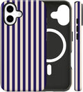 Magnetic for iPhone 17 Case Cute Stripes Phone Case, Shockproof Slim TPU and Hard PC Protective Phone Cover Compatible with MagSafe Designed for Women Girls, Deep Purple