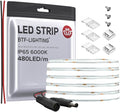 BTF-LIGHTING FCOB COB LED Strip IP65 480LED/m Flexible High Density Uniform Light 9W/m 16.4FT DC12V Daylight White 6000K CRI 90+ 8mm Width for Home Indoor Decor(No Adapter or Controller)