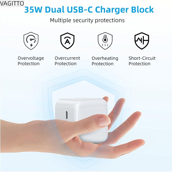 35W Dual USB C Port Compact Power Adapter, Compatible with iPhone 16/15/14, MacBook Air, iPad, Air Pods, Foldable Type C Wall Charger Plug, Includes 6.8Ft C to C Cable