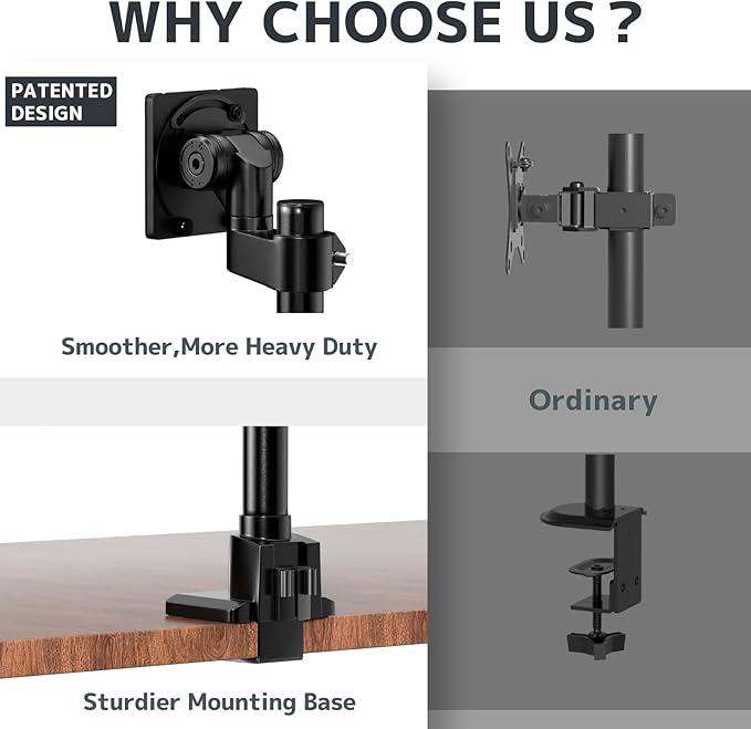 Monitor-Arm Ultrawide Heavy Duty 24-57'' - Extra Tall Aluminum Single Monitor Mount Holds up to 59.4lbs, Adjustable Desk Mount Stand, VESA 75/100 mm, Black