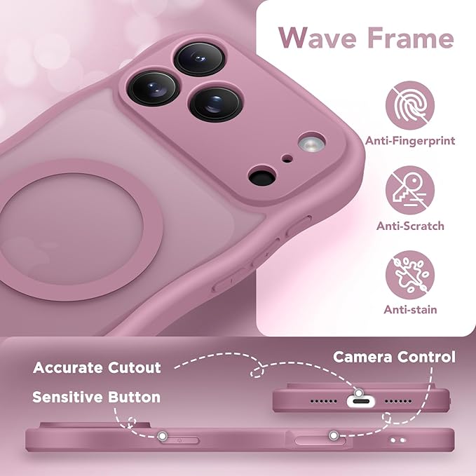 CAPRARO Magnetic for iPhone 17 Pro Case for Women Girls, Upgraded [Full Camera Protection] [Compatible with MagSafe] Cute Wave Translucent Matte Phone Case for iPhone 17 Pro, Black Currant