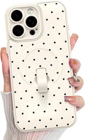 KANGHAR Compatible with iPhone 15 Pro Max Case, Support for MagSafe, Silicone Spot Cute Pattern, Wristband Kickstand Camera Protection Soft Slim Cover for Girls Women -White