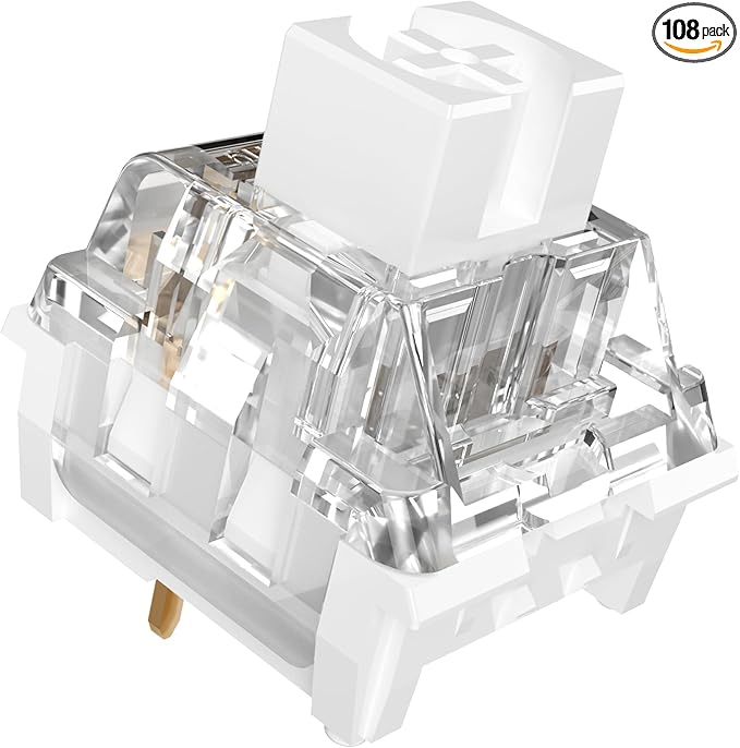 Zhouwang 108 Pcs White Shark Clicky Mechanical Keyboard Switches,3-Pin Hot-Swappable Pre-Lubricated Switches,Crisp Click Sound for Gaming Keyboards & 3D Print Accessories