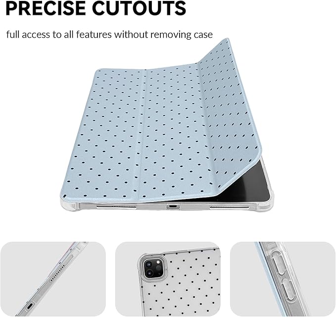 Lovmooful Compatible for iPad Pro 12.9-Inch 2022/2021/2020/2018 (6th/5th/4th/3rd Generation) Case with Pencil Holder Cute Polka Dot with Aesthetic Design Soft TPU Trifold Stand Protective-Blue