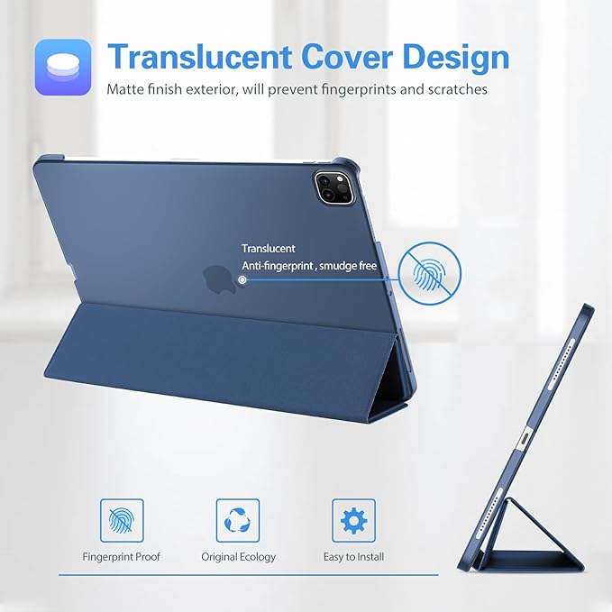 ProCase Smart Case for iPad Pro 12.9 2022/2021/2020/2018, Slim Stand Hard Back Shell Smart Cover for iPad Pro 12.9" 6th Gen/5th Gen/4th Gen/3rd Gen -Darkblue