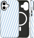 Magnetic for iPhone 16 Case Cute Diagonal Stripes Phone Case, Shockproof Slim TPU and Hard PC Protective Phone Cover Compatible with MagSafe Designed for Women Girls,Blue