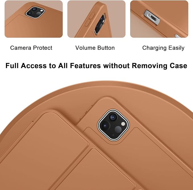 ZryXal iPad Pro 11 Inch Case (M5) 2025/ (M4) 2024 (Model: A2836/A2837/A3006), Trifold Stand Smart Cover with Pencil Holder and Soft TPU Back, Auto Wake/Sleep (New Brown)