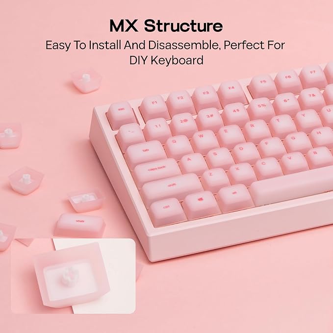 EPOMAKER AegisSil Keycap Set, Silicone Material, Cherry Profile, 113 Keys, 65%/75%/96%/Full Size, Custom Keyboard Keycaps Set for Cherry MX, Kailh, Outemu, Gateron Mechanical Gaming Keyboard (Pink)