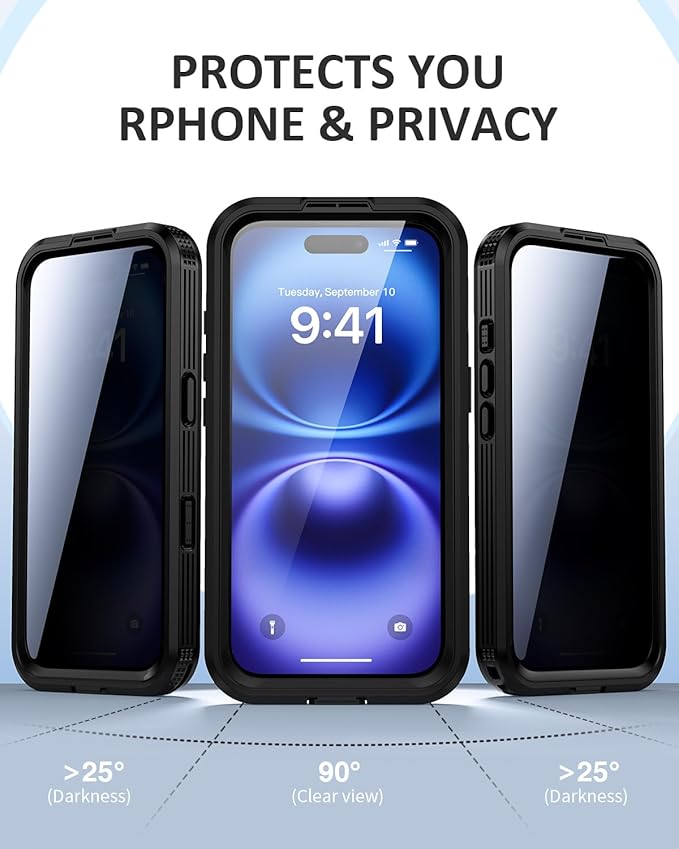 Lanhiem Magnetic for iPhone 16 Waterproof Case, Built-in Privacy Screen Protector, Compatible with MagSafe, Anti-Spy Full Body Phone Case for iPhone 16 6.1", Black