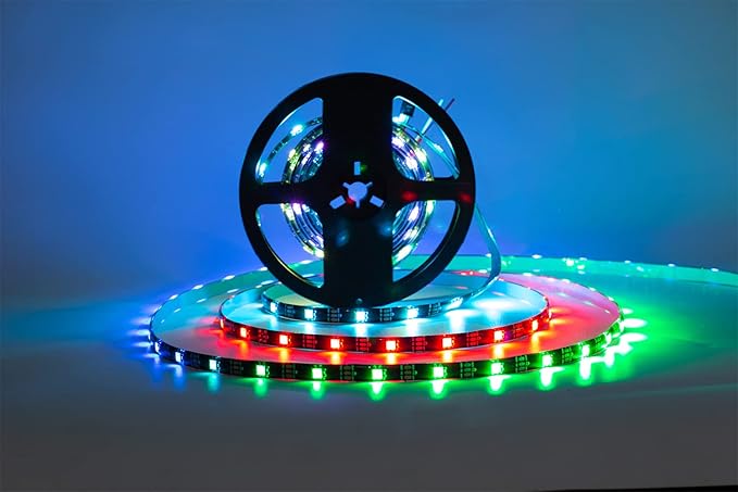 WS2812B LED Strip Individual Addressable Light 60Pixels/m SMD 5050 RGB Pixel Strip DC5V (16.4FT 300LEDS Waterproof IP65, Black PCB)