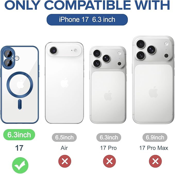 Hython Magnetic Clear for iPhone 17 Case with Camera Lens Protector [Compatible with MagSafe] Luxury Plating Edge Slim Soft TPU Cover Protective Phone Case for iPhone 17 6.3", Matte Deep Blue