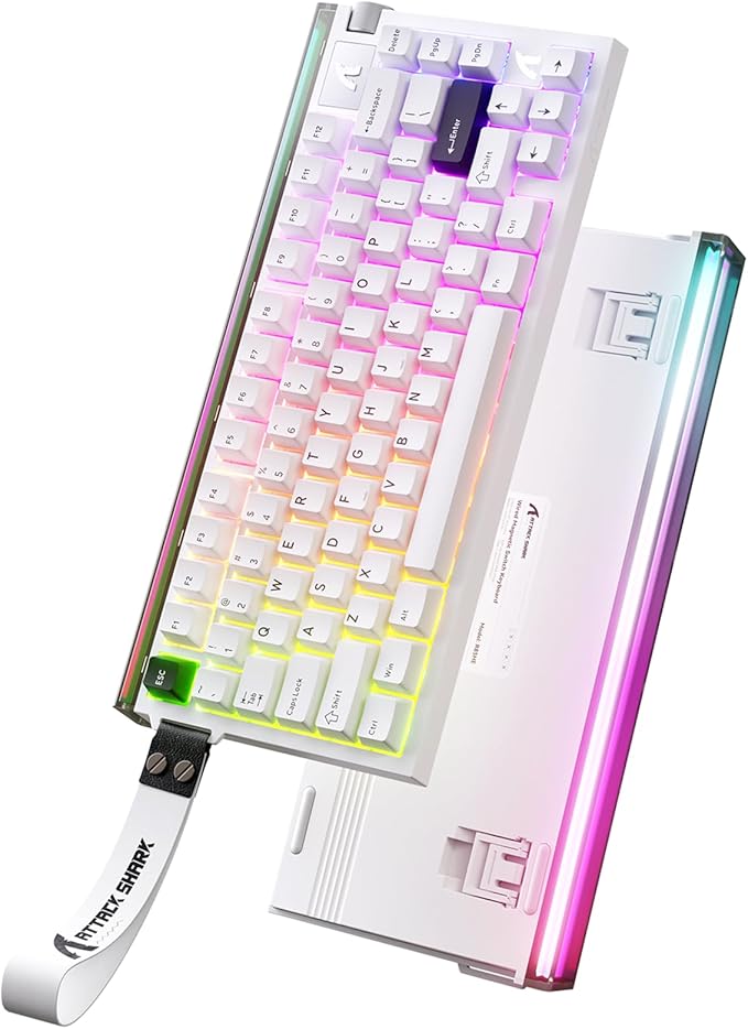 ATTACK SHARK R85 HE Wired 75% Rapid Trigger Mechanical Gaming Keyboard with Custom Lightbox, 8KHz Polling Rate,0.005mm RT Accuracy,0.08MS Latency,Hall Effect,Magnetic Switch,Driver for PC-Star White