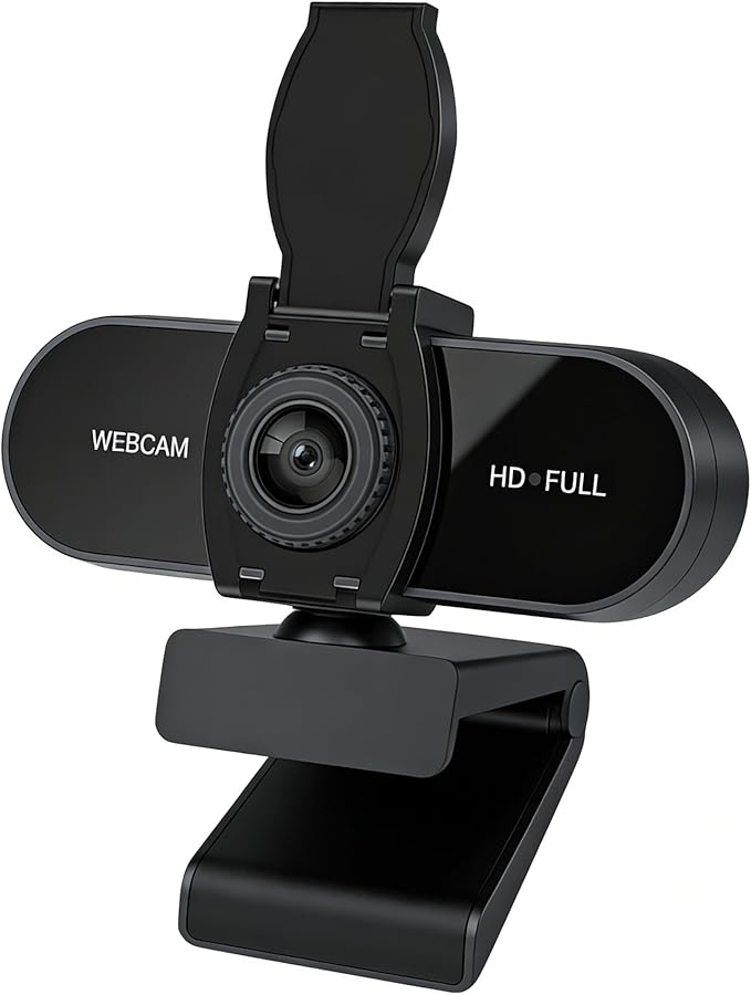 2K HD Webcam with Microphone, Noise Cancellation, Privacy Cover, Wide-Angle Lens, Auto Light Correction, Plug & Play USB Webcam for Laptop, Desktop, PC, Mac, Zoom, Skype, Streaming
