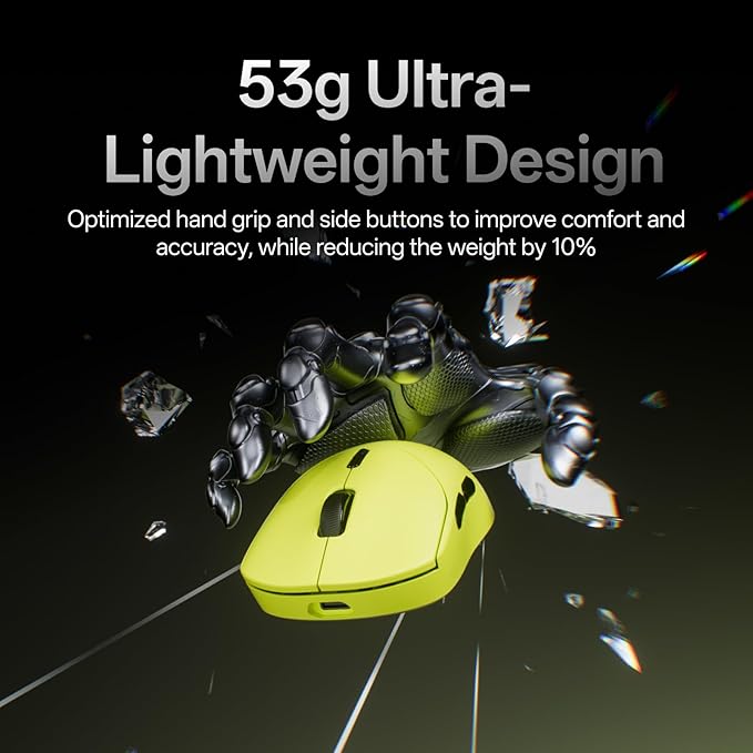 Rapoo VT2 Wireless Gaming Mouse, True 8K Wireless Polling Rate, 53g Lightweight, Up to 750 Hr Battery, Nordic nRF54L15 MCU, 100-Million Mechanical Switch, 10 Programmable Buttons, Macro Enabled