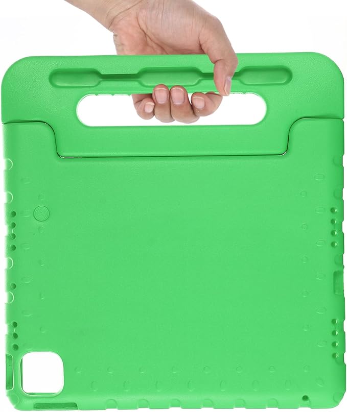 Kids Case for iPad Pro 11 inch M5/M4 (2025/2024) with Pencil Holder/Convertible Handle Stand Shockproof Slim Lightweight Cute Soft EVA Heavy Duty Rugged Kickstand Cover for Children, Green
