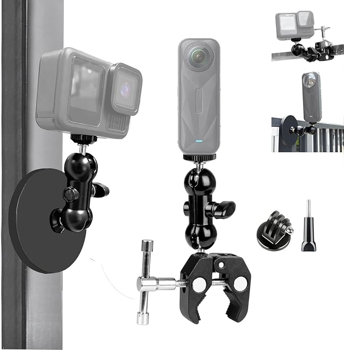 Action Camera Motorcycle Mount Kit with Magnetic Base for Gopro Hero 13 12 11 10 9 8/DJI Osmo Action 6/5 pro/4/Insta360 X5/X4/3/Go Pro Mini/Max/Max 2