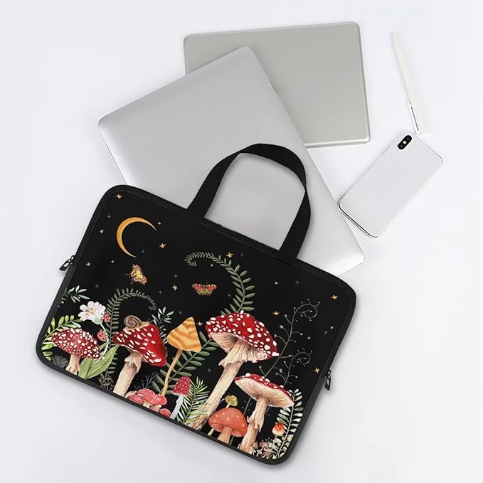 15 Inch Mushroom Laptop Sleeve, Protective Tablet Case with Handle, Shockproof Computer Bag Carrying Case Portable Notebook Cover Messenger Briefcase for Travel/Business/School/Men/Women