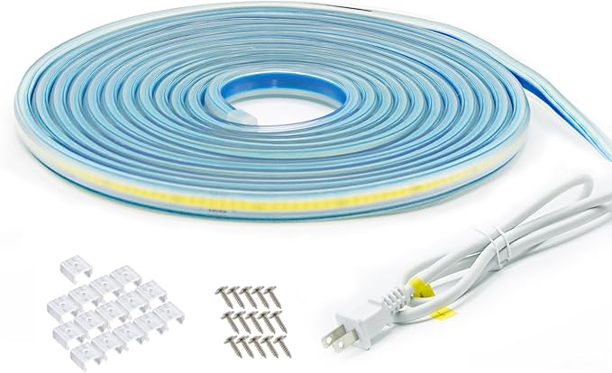 3 Meter LED Strip Lights with US Plug 110v 9.84 Foot Waterproof LED Rope Light Flexible Dimmable COB LED Strip with Plug-in for Kitchen and Bathroom (Warm White, 9.84ft)