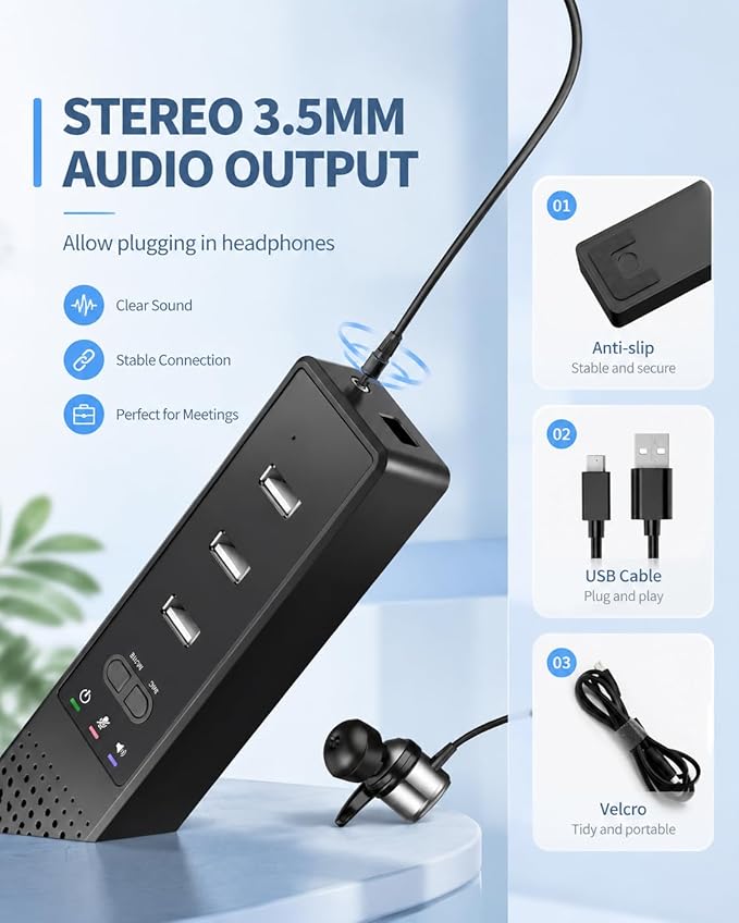 3 in 1 USB Computer Speaker with Microphone, PC Laptop Desktop Conference Speaker with Mic for Smart Home Office and Online Study，360 Degree Enhanced (Classic)