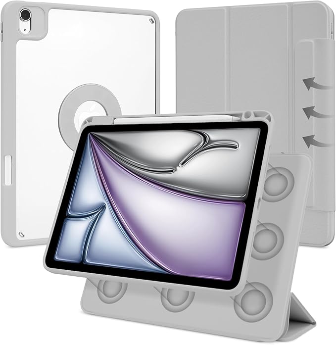 Case for iPad Air 11 Inch M4/M3/M2 2026/2025/2024, iPad Air 10.9" 5th/4th Gen. 2022/2020, iPad Pro 11" 4th/3rd/2nd 2022/2021/2020 with Pencil Holder, Vertical Stand, Detachable Magnetic, Gray