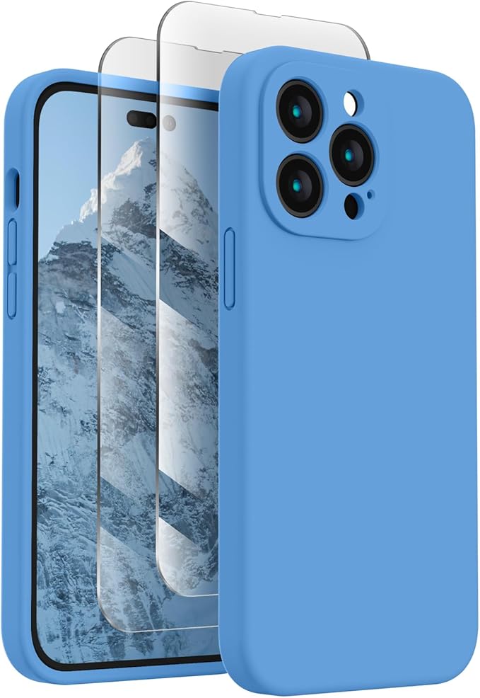 FireNova Designed for iPhone 14 Pro Case, Silicone Upgraded [Camera Protection] Phone Case, Soft Anti-Scratch Microfiber Lining Inside, 6.1 inch,Blue