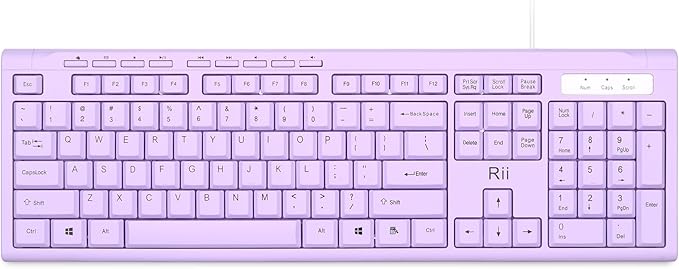 Rii RK907 Ultra-Slim Compact USB Wired Keyboard for Mac and PC,Windows 10/8 / 7 / Vista/XP(Purple)