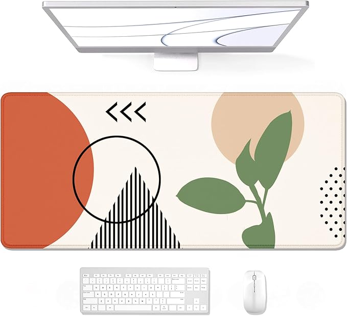Auhoahsil Large Mouse Pad, XXL Gaming Mousepad, Desk Mat for Desktop, Thick Rubber, Big & Long Size, Stitched Edges, Full Desk Pad for Laptop & Computer, Extended 31.5 x 11.8 in, Boho Abstract Art