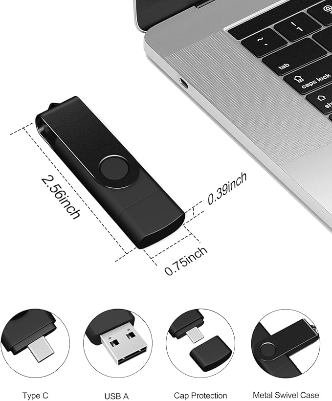 AreTop 8GB USB C Thumb Drive Dual USB 2.0 Flash Drive 8GB USB Drive Swivel Design 2-in-1 Portable Type-C Memory Stick for Android Smartphone, Computers, MacBook, Tablets, PC, 2 Pack (Black, Blue)