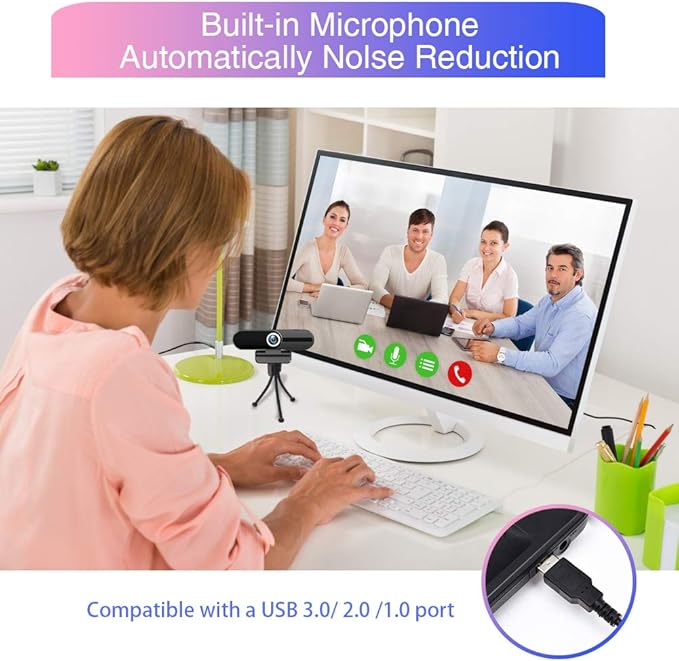 4K Webcam with Microphone, 8MP Laptop PC Desktop Computer Web Camera, USB Webcams for Video Calling Recording Streaming Video Conference, Webcam with Tripod，Privacy Shutter