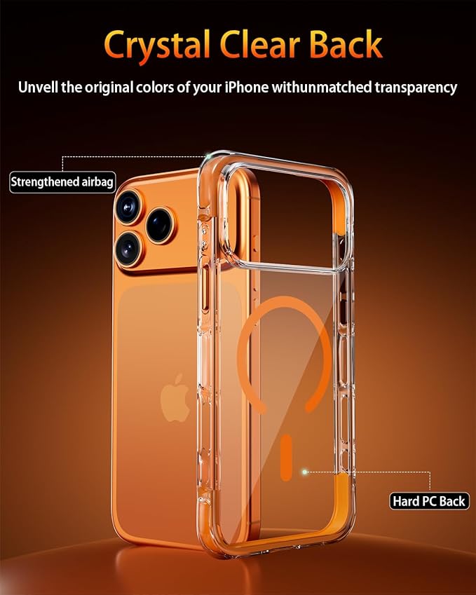 for iPhone 17 Pro Case with Tempered Glass & Lens Protectors, Compatible with MagSafe, Military-Grade 4-Corner Airbag Protection, Strong N52 Magnets, Anti-Yellowing Clear Case