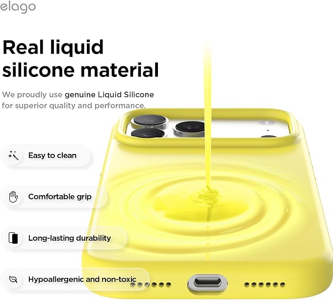 elago for iPhone 17 Pro Max Case, Premium Magnetic Silicone Case, Compatible with MagSafe, Liquid Silicone Material, Protective Cover, Shockproof, Slim Phone, 6.9 inch (Neon Yellow)