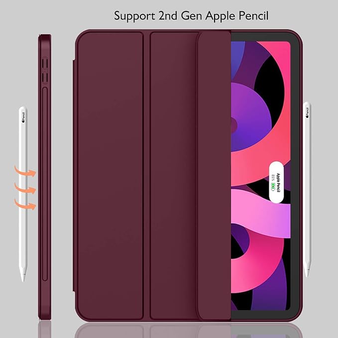 iMieet iPad Air 11 Inch Case M4/M3/M2(2026/2025/2024), iPad Air 5th/4th Generation Case 2022/2020 10.9 Inch with Pencil Holder,Trifold Stand Smart Case with Soft TPU Back(Wine)