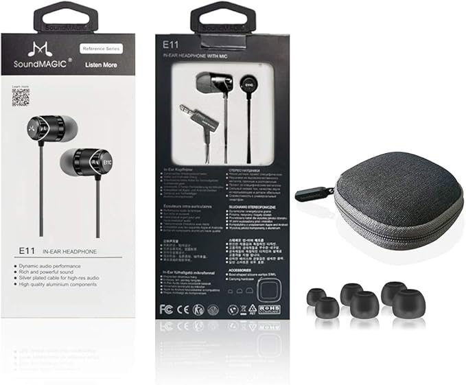 SoundMAGIC E11 Wired Earbuds No Microphone HiFi Stereo Earphones Noise Isolating in Ear Headphones Powerful Bass Tangle Free Cord Black