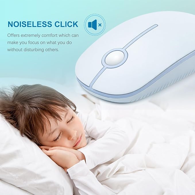 VssoPlor Wireless Mouse, 2.4G Slim Portable Computer Laptop Mouse with Nano Receiver Quiet Silent Optical Mice for Notebook, PC, Laptop, Computer-Light Blue
