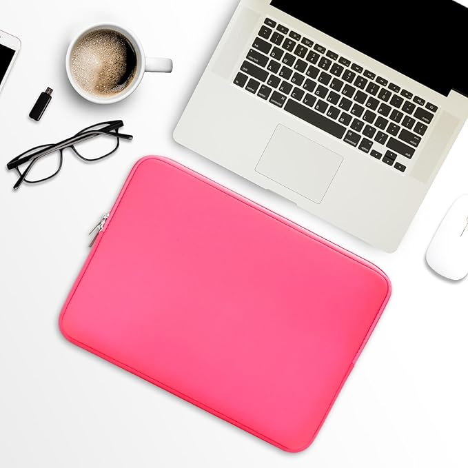 RAINYEAR Laptop Sleeve Case Compatible with 13.3 Inch Notebook Computer Tablet Chromebook 14" MacBook Pro/Max M1 M2 M3 M4 M5 Soft Cover Protective Case Carrying Bag (Bright Pink, Upgraded Version)