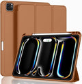 ZryXal iPad Pro 11 Inch Case (M5) 2025/ (M4) 2024 (Model: A2836/A2837/A3006), Trifold Stand Smart Cover with Pencil Holder and Soft TPU Back, Auto Wake/Sleep (New Brown)