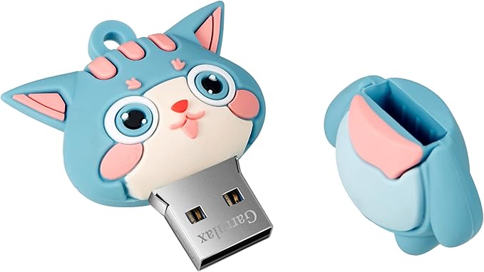 USB Flash Drives,Waterproof Silicone USB2.0 High Speed Thumb Memory Stick Pen Date Storage Pendrive U Disk (64GB,Cyan Cat)