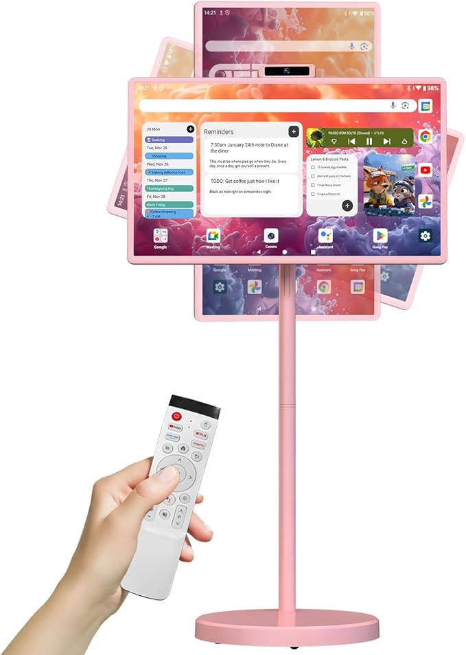 OFD 32" Portable TV on Wheels FHD,Android15 OS,Touchscreen TV with 8+128GB Storage,Rolling TV Built-in Battery 6-8H Play Time,Portable TV Tablet with Remote & Vioce|8MP Webcam|Speaker,Fully Rotatable