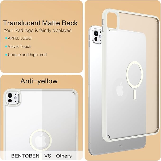 BENTOBEN Magnetic for iPad Pro 11 Inch Case (M5/M4) 2025/2024, Translucent Matte Back Slim Soft TPU Bumper Lightweight Shockproof Protective Women Girls Boys Tablet Case Cover, Stone