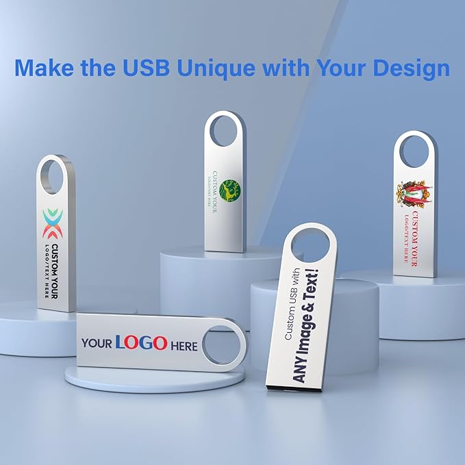 Customizable Flash Drives 512MB, Wooolken Personalized USB 2.0 Thumb Drives 10/20/50/100 Pack, Logo Pendrive Custom Memory Stick USB Engraved Logo (Metal)